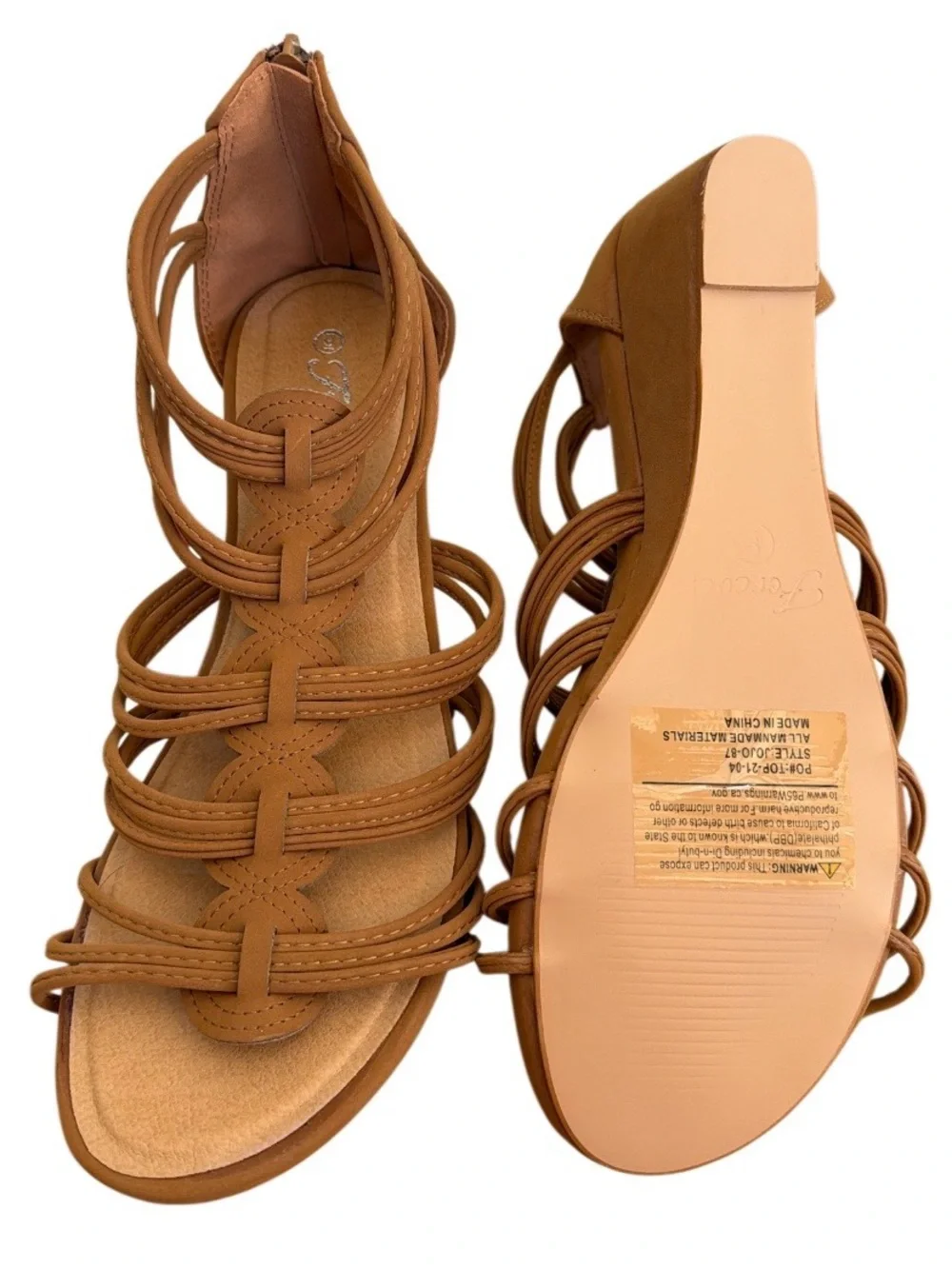 NWT-Forever 21 Tan Strappy Wedge Sandals